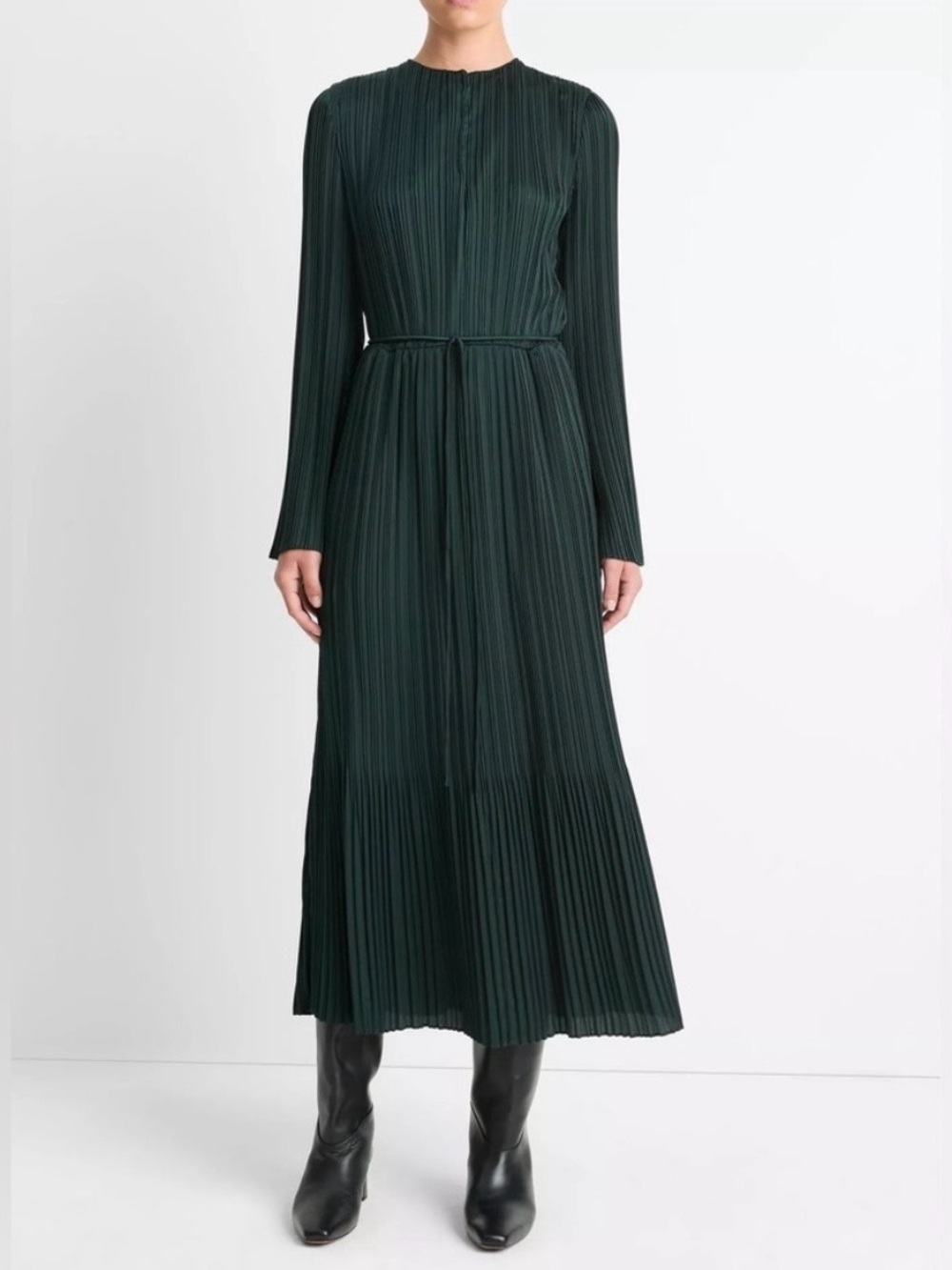 Vince Pleated Satin Long Sleeve Dress Size XS